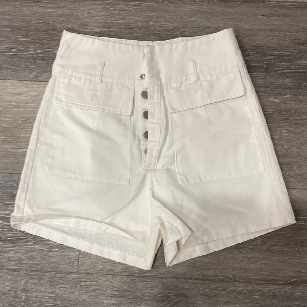 Shein Women's High-Waisted White Shorts Small Button Up Cotton